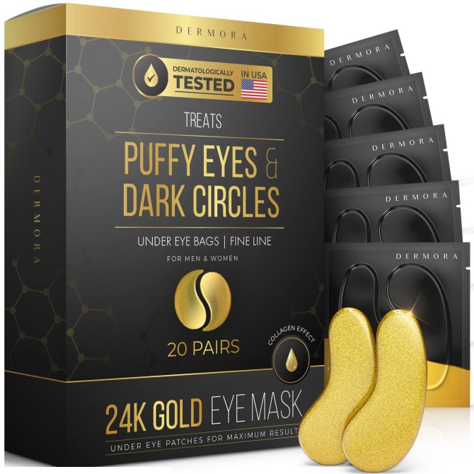 Máscara de ojos de oro de 24 quilates para tratar los ojos hinchados y las ojeras